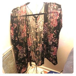 Sheer black flowered kimono.